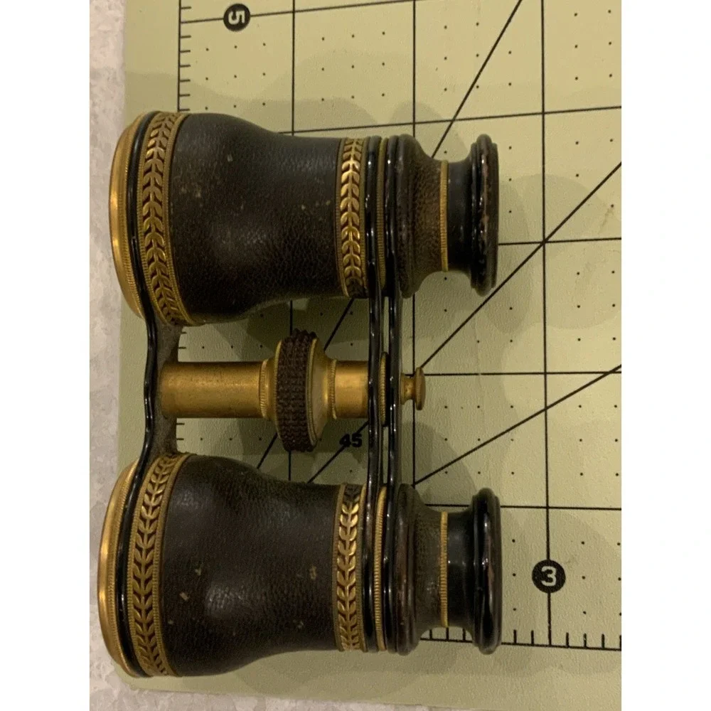 Antique France Style Brass & Black Opera Theater Glasses - Clear Lenses